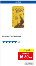 Chicco d’Oro Tradition 2 x 1 kg avec 50% de réduction chez Lidl