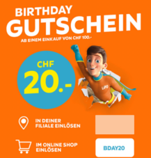 Bon d’achat LIPO avec une réduction de 20 CHF à partir d’un montant de commande de 100 francs pour votre anniversaire
