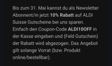 🔥 10% de réduction sur les bons d’achat Aldi Suisse chez Offerz