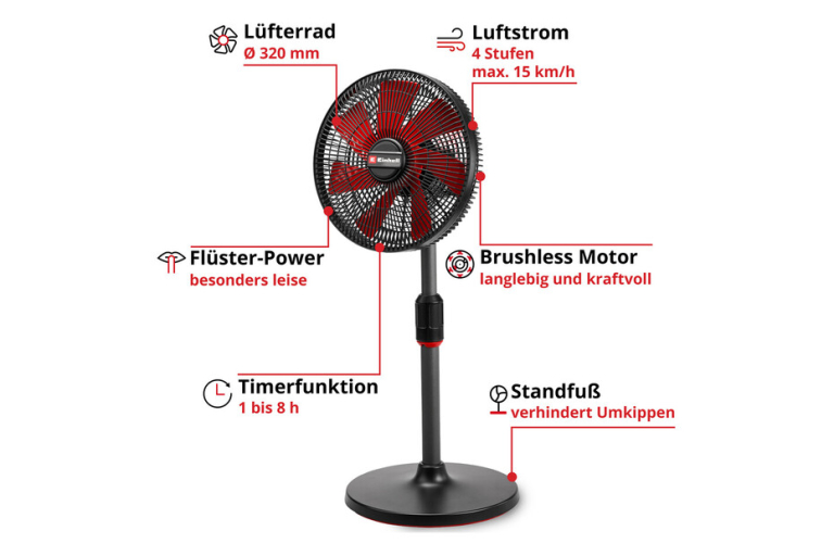 Ventilateur sans fil Einhell réglable en hauteur avec fonction minuterie & oscillation chez Jumbo