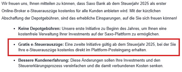 🔥 Saxo Invest : rapport fiscal eTax gratuit pour toujours à partir de l’année fiscale 2025 (au lieu de 100 CHF jusqu’à présent)