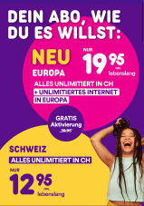 GoMo Europe (tout illimité en Suisse, y est inclus 5G, roaming Europe illimité, 20 Go haut débit+ activation gratuite)