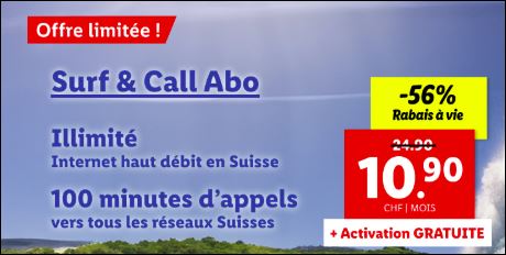Lidl Connect – Abonnement Surf & Call pour 10.95 CHF avec Internet illimité en Suisse