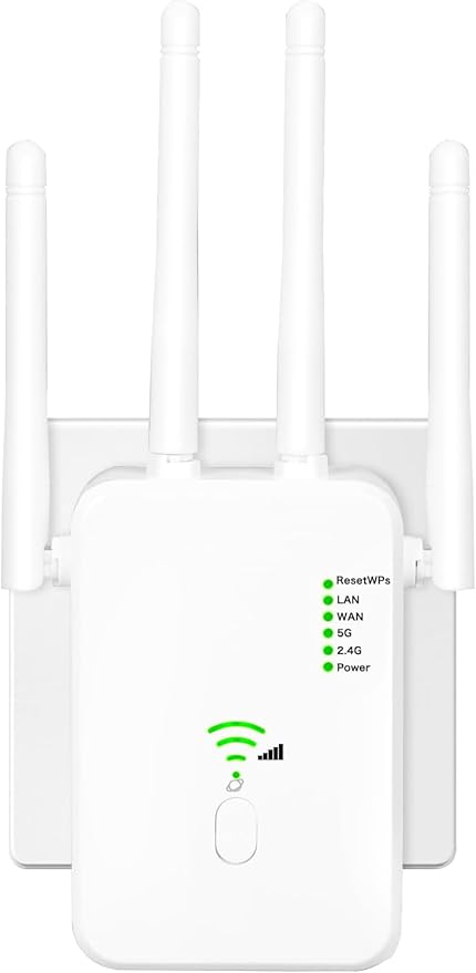 Répéteur WiFi Dual Band 1200 Mbps - 4 Antennes, Couverture Jusqu'à 250 M² - Élimine Les Zones Mortes - Plug & Play