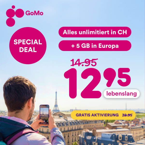 GoMo+ : tout illimité en CH + 5GB de roaming dans l’UE avec activation gratuite