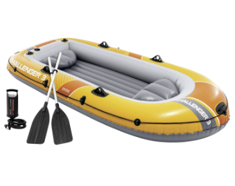 Intex Challenger 3 Ensemble de bateau gonflable (295 × 137 × 43 cm, jusqu’à 320 kg) avec pagaies en aluminium et pompe à main