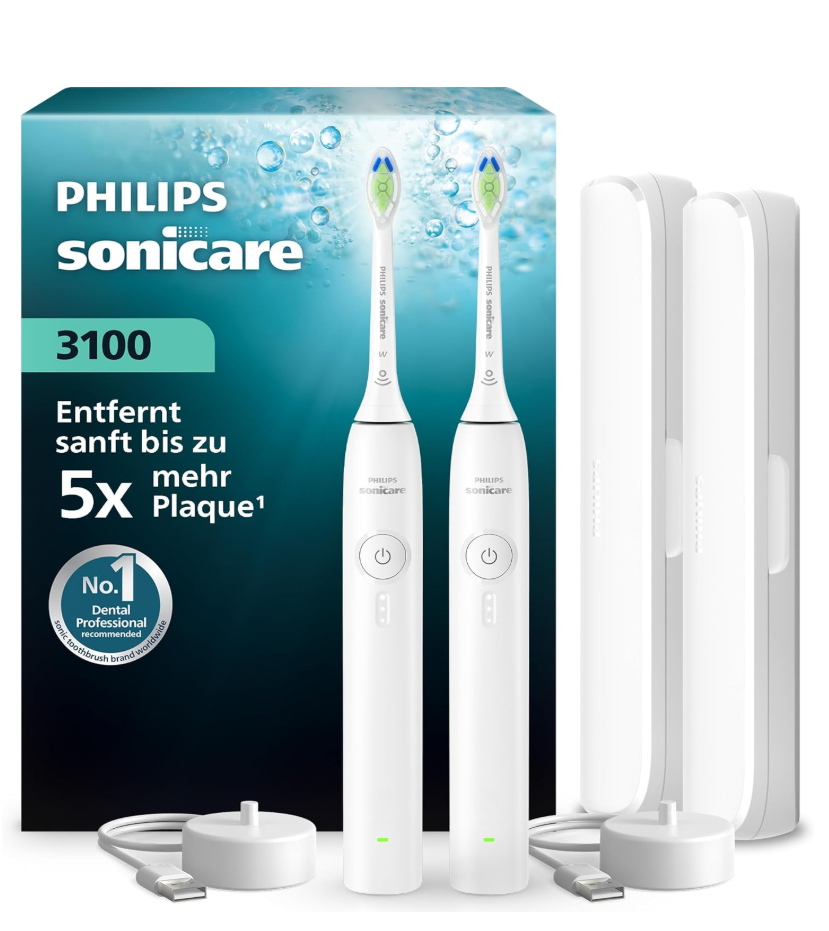 Lot de 2 brosses à dents électriques soniques Philips Sonicare Series 3100 avec étui de voyage (HX4072/41)