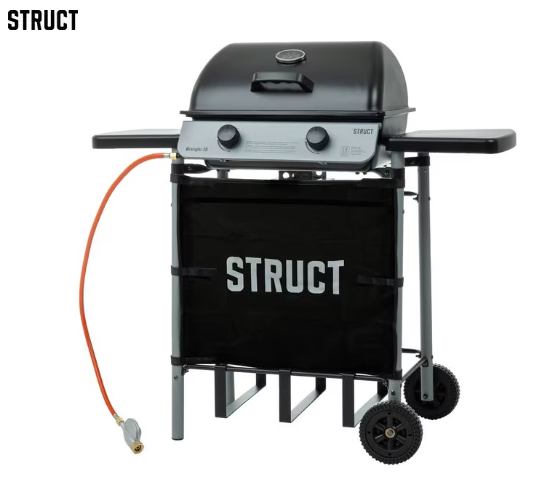 Barbecue à gaz mobile STRUCT Wrangler à 2 brûleurs (5,6 kW, 50 × 36 cm) + plaque perforée STRUCT 40 × 160 mm chez BRACK