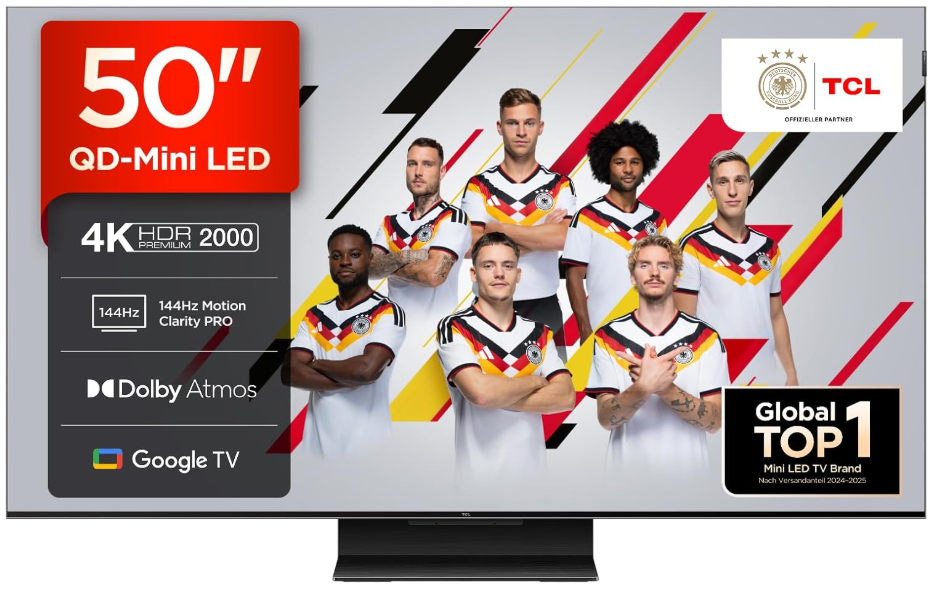 Téléviseur TCL QD Mini LED 50C7K avec 4K à 144 Hz et Smart Google TV sur Amazon à un prix imbattable