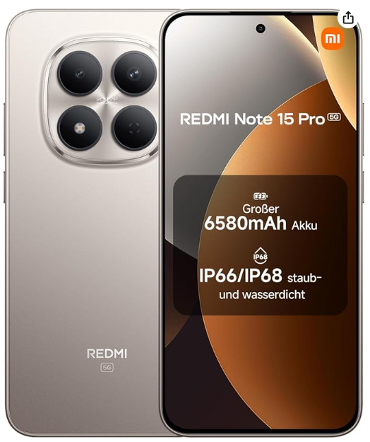 Smartphone Xiaomi Redmi Note 15 Pro 5G (écran AMOLED de 6,83 pouces, 12/512 Go) sur Amazon