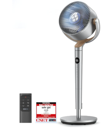 Ventilateur sur pied DREO (23 dB, 120° + 120° d’oscillation, portée de 27 m) en action sur Amazon