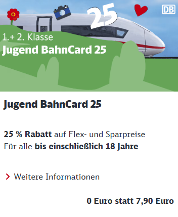 Carte BahnCard 25 gratuite pour les enfants et les adolescents (DB)