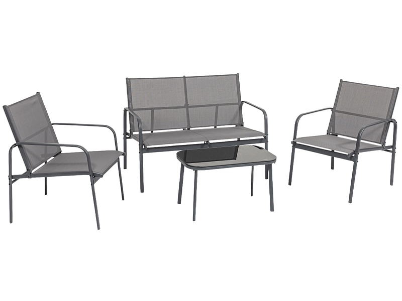 Ensemble de meubles de jardin HAPPY avec deux fauteuils, canapé deux places et table basse pour 60 francs chez Conforama