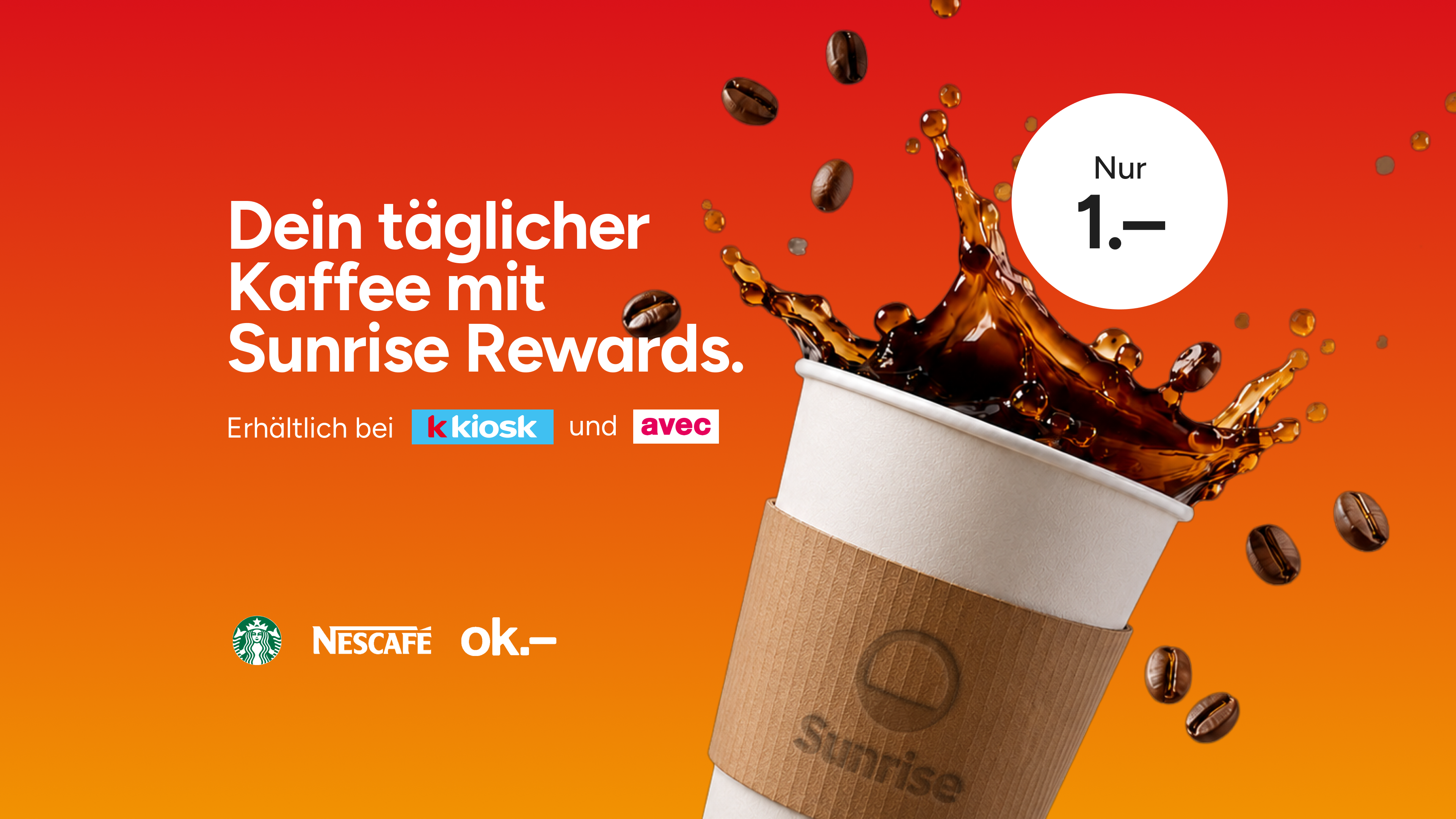 Du café pour seulement 1 CHF chez k kiosk & avec / 40 points avec le statut Gold