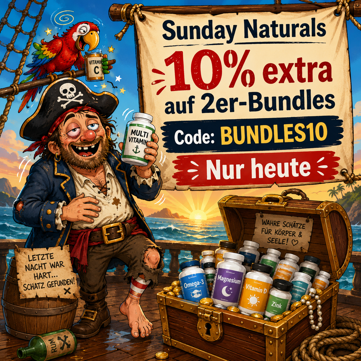 🏴☠️ Sunday Naturals : 10 % de réduction supplémentaire sur les lots de 2 articles déjà en promotion