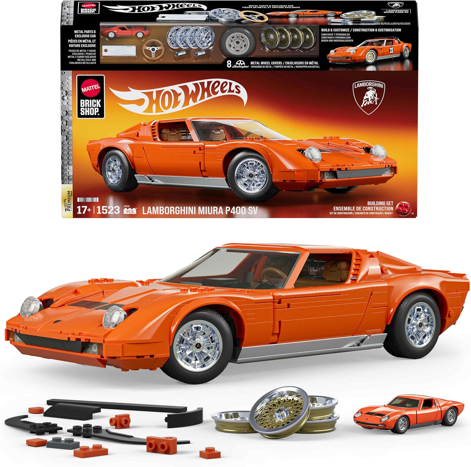 Précommande : Mattel Brick Shop JHF61 Lamborghini Miura P400 SV à l’échelle 1:12 – 1 523 briques à emboîter