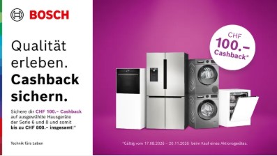 CHF 100.– Remboursement sur une sélection d’appareils Bosch des séries 6 et 8 chez nettoshop
