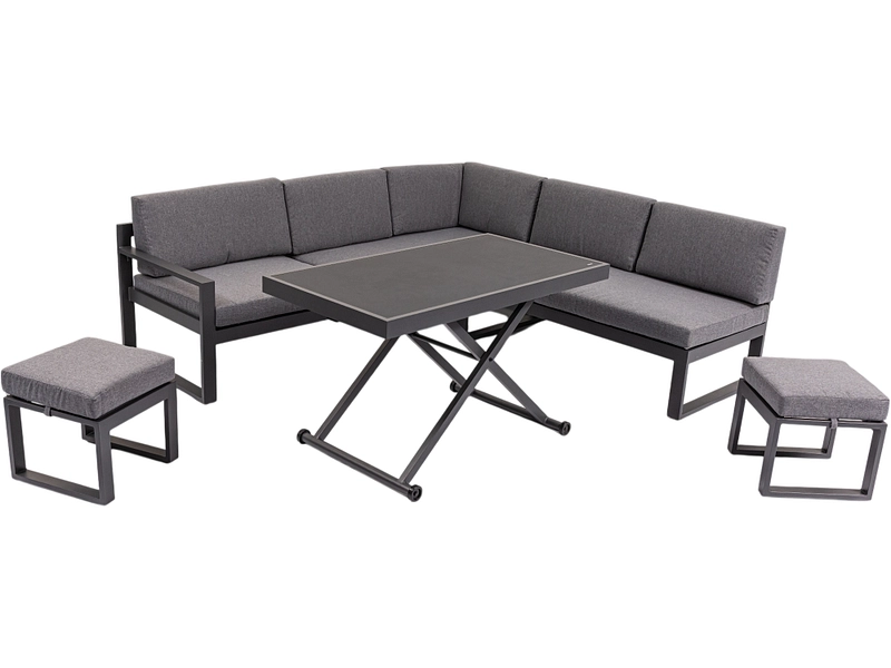 Offre flash chez Conforama – Ensemble de salon de jardin DOCA avec fonction relax, 2 poufs et table réglable en hauteur