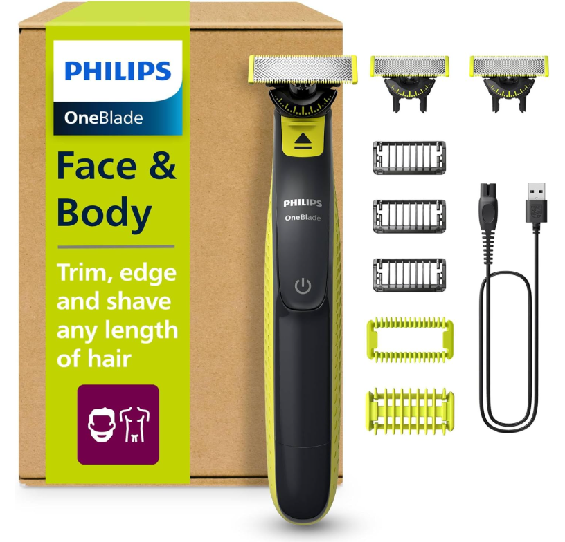 PHILIPS OneBlade 360 Face & Body QP2824/31 avec 3 lames et accessoires de coupe chez Amazon