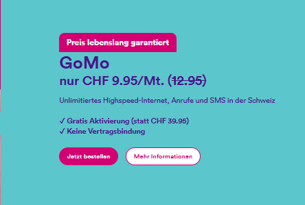 GoMo-Handy-Abo (CH : tout illimité, réseau Salt + activation gratuite)