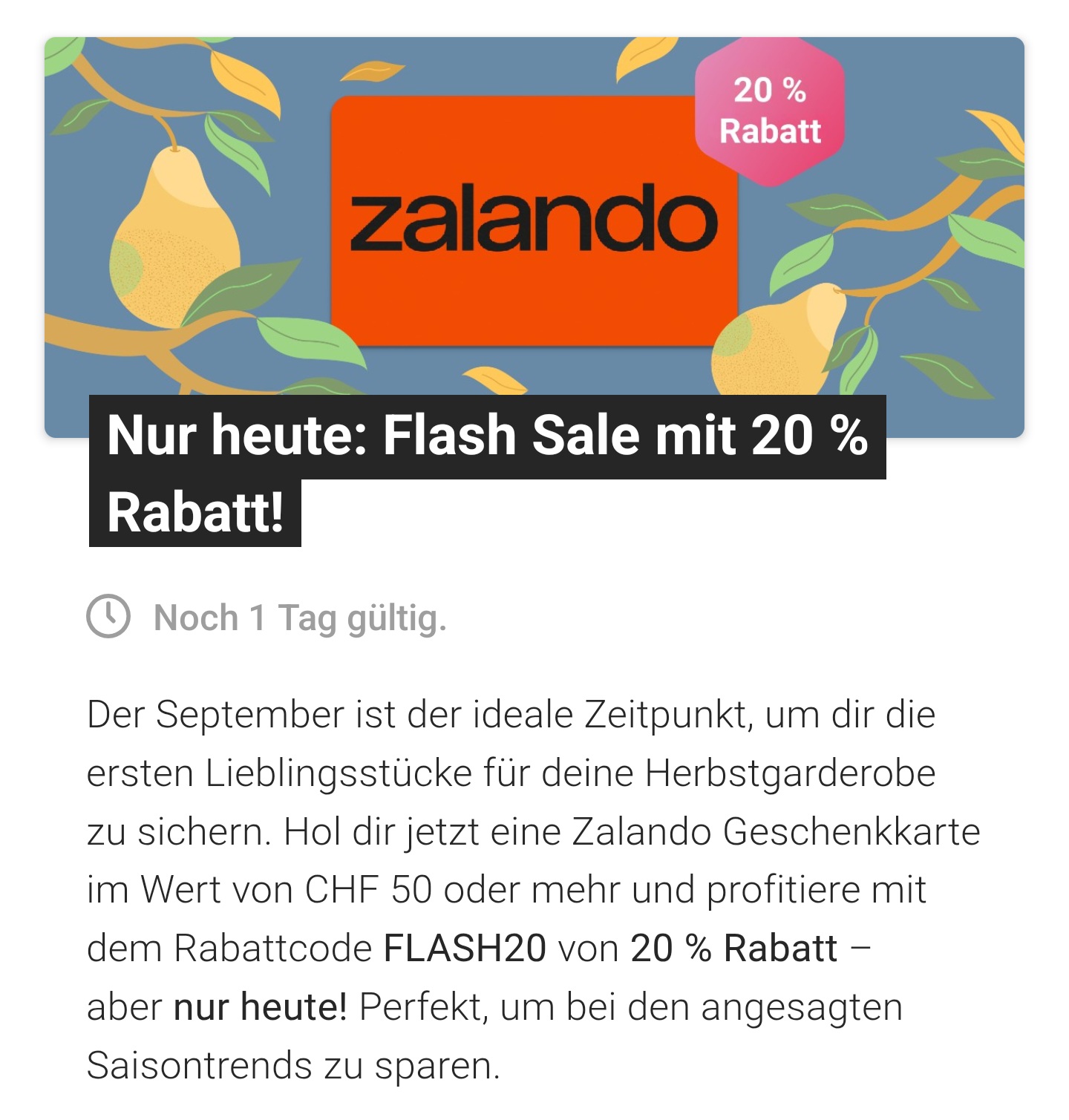 20 % de réduction sur les commandes de 50 CHF ou plus avec un bon Zalando via Twint