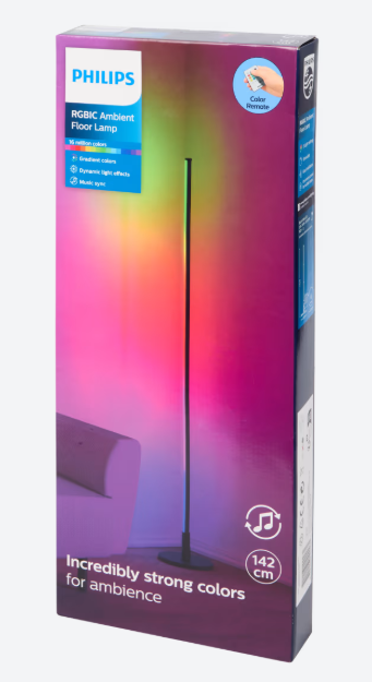 Lampadaire LED d’ambiance Philips RGBIC (140 cm, synchronisation musicale, télécommande) chez Action (retrait)