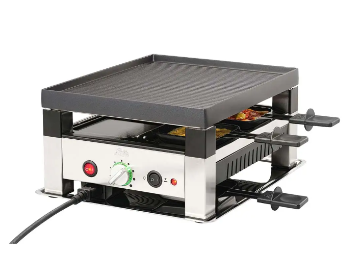 Il faut que ça sente : le Solis 5-en-1 Raclette & Pizza-Grill, vainqueur du test de K-Tipp, chez nettoshop à prix imbattable