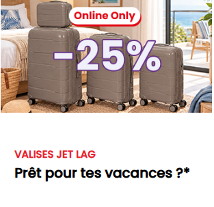 Ensemble de bagages Jet Lag : -25 % chez Conforama – Offre valable uniquement en ligne