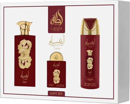 Coffret cadeau Lattafa Pride Ansaam Gold pour femmes (100 ml + 20 ml d’eau de parfum, 200 ml de déodorant) chez Notino