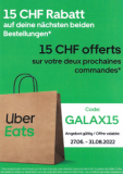 Uber Eats 2 x 15 CHF de réduction