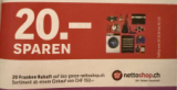 Bon de réduction Nettoshop de 20 CHF à partir d’un montant d’achat de 150  CHF et c’est valable jusqu’au 12.1.