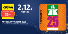 (Préavis) Vignette autoroutière 2025 pour 20 francs à partir d’un montant d’achat de 100 francs chez Aldi le 02.12.