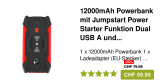 Batterie externe 12000mAh avec fonction de démarrage Jumpstart, double port USB A et charge sans fil Qi + Câbles de démarrage de voiture