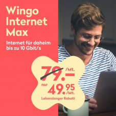 Wingo Internet Max – Jusqu’à 10 Gbit/s sur le réseau Swisscom avec possibilité d’IPv4 & rabais à vie