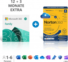 Abonnement 15 mois Microsoft Office 365 Family + Norton 360 Deluxe / McAfee Total Protection 12 mois chez Amazon