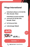 Forfait Wingo International (Réseau Swisscom, données et appels illimités en Suisse, UE/R.-U., USA, Canada, Turquie) avec 5G gratuit
