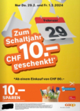 Bon Coop d’une valeur de 10 CHF à partir d’un montant d’achat de 80 CHF le 29.2. & 1.3.
