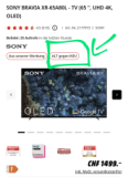 Téléviseur Sony OLED TV XR-65A80L de 65 pouces chez MediaMarkt (y compris 250 CHF comme prime d’échange possible, ancien contre neuf).