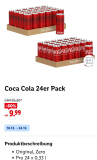 Pack de 24 Coca-Cola pour 9.99 CHF avec Lidl Plus