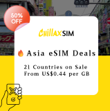 ChillaxSIM eSIM Asie – 50 % de réduction, 10 Go/30 jours à partir de 4 CHF