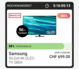 LA TV Samsung 50″ 4K QLED avec 46% de réduction et 50 CHF de cashback
