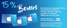 Un bonus supplémentaire de 15% sur la carte cadeau App Store & iTunes (à partir de 50 CHF.) chez Aldi