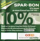 Coop brico + loisirs: 10% de réduction sur les commandes supérieures à 100 CHF