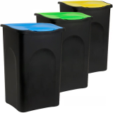 Ensemble de 3 poubelles avec couvercle en plastique Bleu/Vert/Jaune 50L de Stefanplast