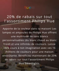 20% de rabais sur tout l’assortiment Philips Hue chez Microspot.ch