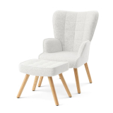 Fauteuil Teddy avec repose-pieds en blanc (tissu Teddy)