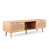Meuble TV bas avec tiroirs en rotin décoratif