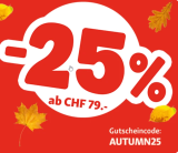 Plus d’infos pour l’automne&nbsp;: 25&nbsp;% de réduction sur tout à partir de 79&nbsp;CHF.