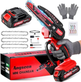 Angseen Tronçonneuse sans fil 6 pouces, avec 3 chaînes, moteur 850 W, verrou de sécurité en rouge ou vert clair / 40% de réduction