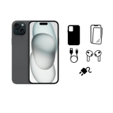 Pack Apple iPhone 15, reconditionné (État : Neuf) 256 Go – avec étui, film protecteur, câble, chargeur et NOUVEAUX Airpods 4